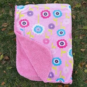 Y2K Manhattan Kids Pink Flower Minky Sherpa Reversible  Security Blanket 29x38